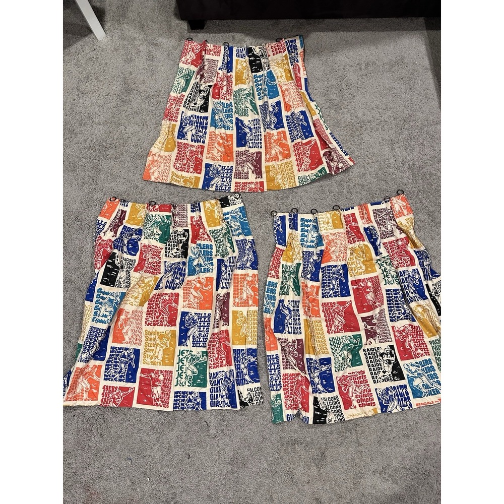 Vtg 70s Sears‎ Perma-Press NFL Team Logo Window Curtains - 3 Panels